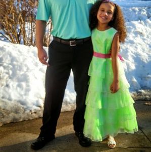 Girl's Sleeveless Neon Green Party Dress